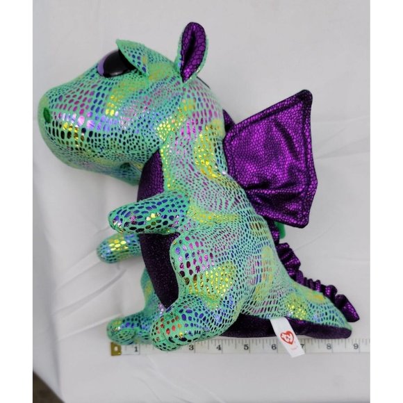 Ty Cinder The Dragon 10" Plush Stuffed Green Purple Shiny Metallic Scales 2017 - Picture 12 of 12